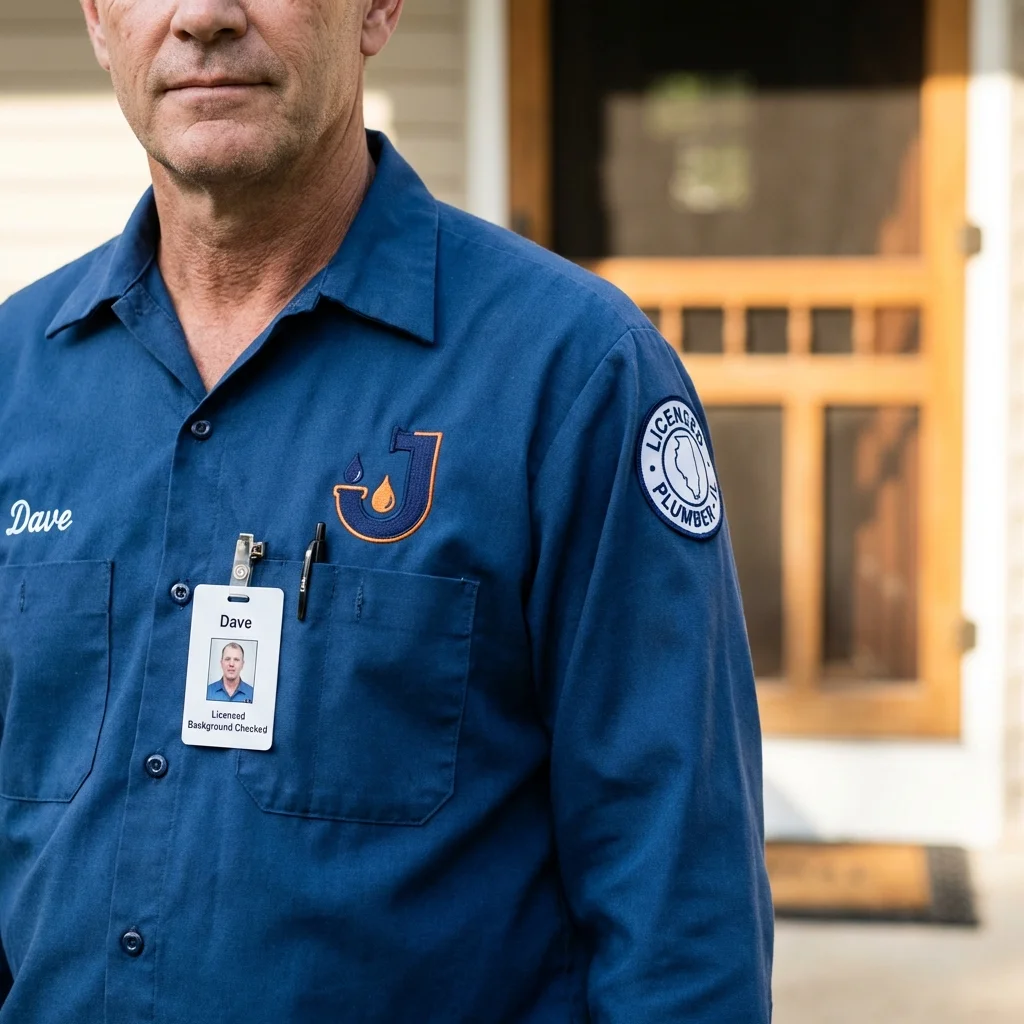 Licensed plumber showing ID badge in Valdese, NC