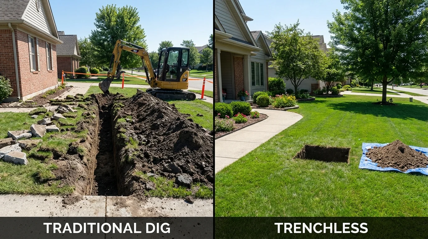 Trenchless sewer repair with minimal yard damage versus traditional excavation in Valdese, NC
